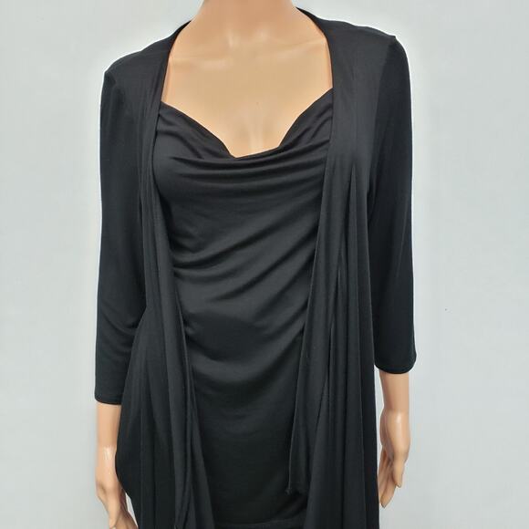 White House Black Market 2-Fer Layered Top Cardigan 2 in 1 Drapey Black M - Picture 2 of 10
